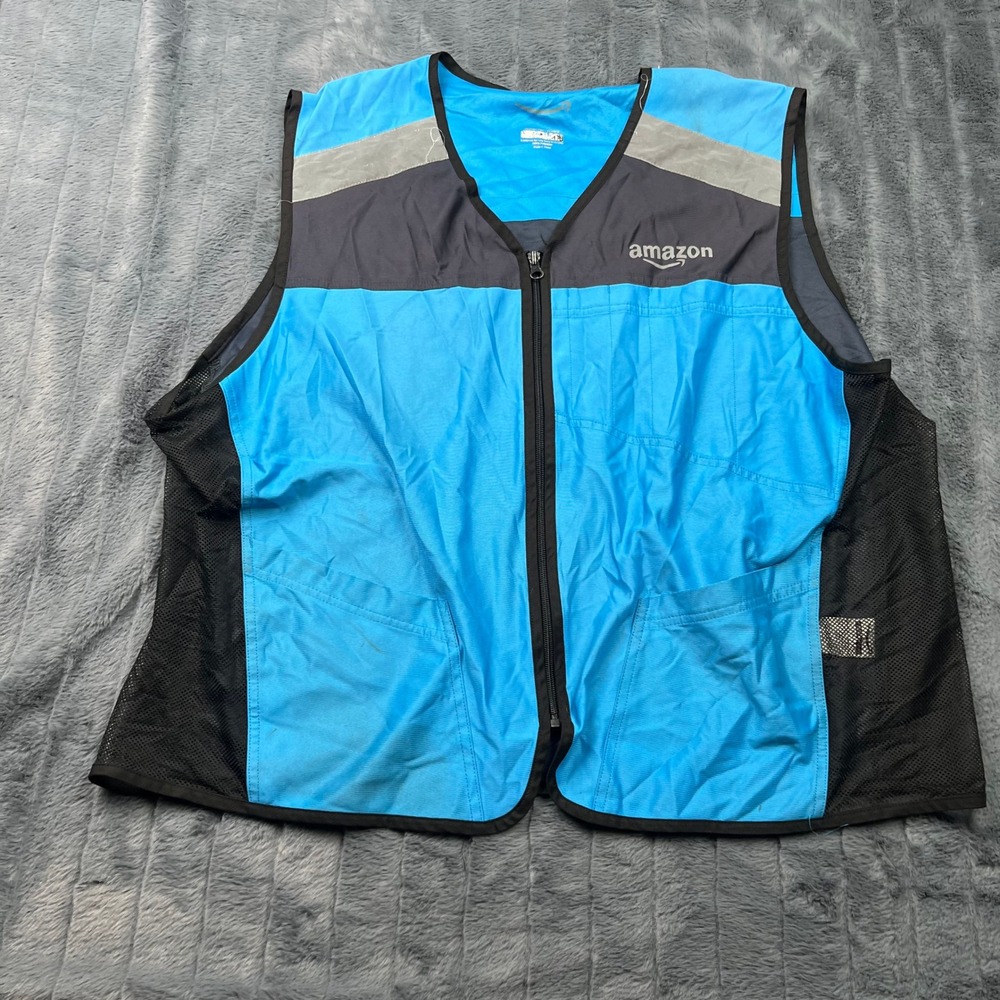 Amazon Delivery Driver Uniform Vest Blue Grey Reflective Safety Zip Up 2XL 3XL